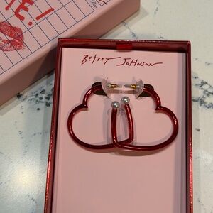 Betsey Johnson Metallic Red Heart Earrings